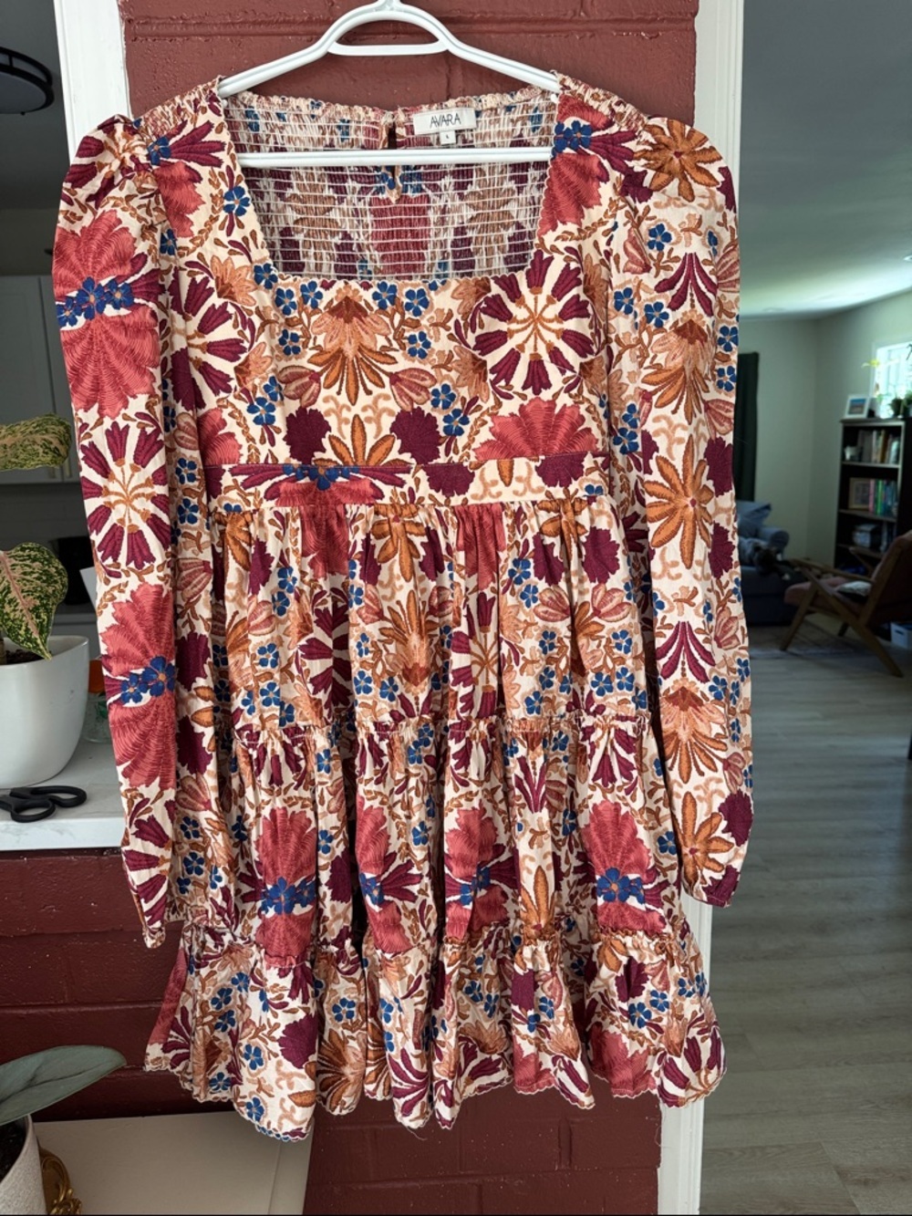 Avara Long Sleeve Boho Floral Tiered Mini Dress Large
